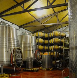 the fermentation tanks in the winery of Pagos de Matanegra