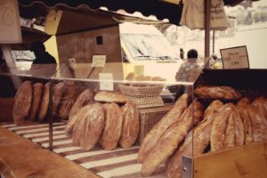 Bread for sale at the market place in Lyon, France