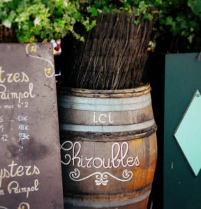 Wine barrel with thew words Chiroubles written on it