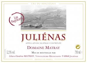 label of domaine matray juliens les paquets in beaujolais