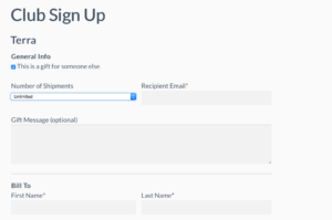 Screen shot of Wine club gift membership sign up