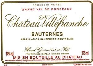 Label of Chateau Villefranche Sauternes