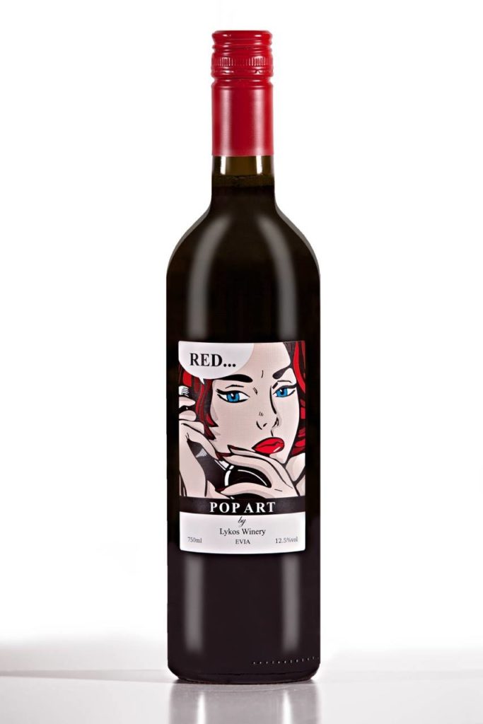 A bottle of Lykos POPArt Red by Lykos Winery