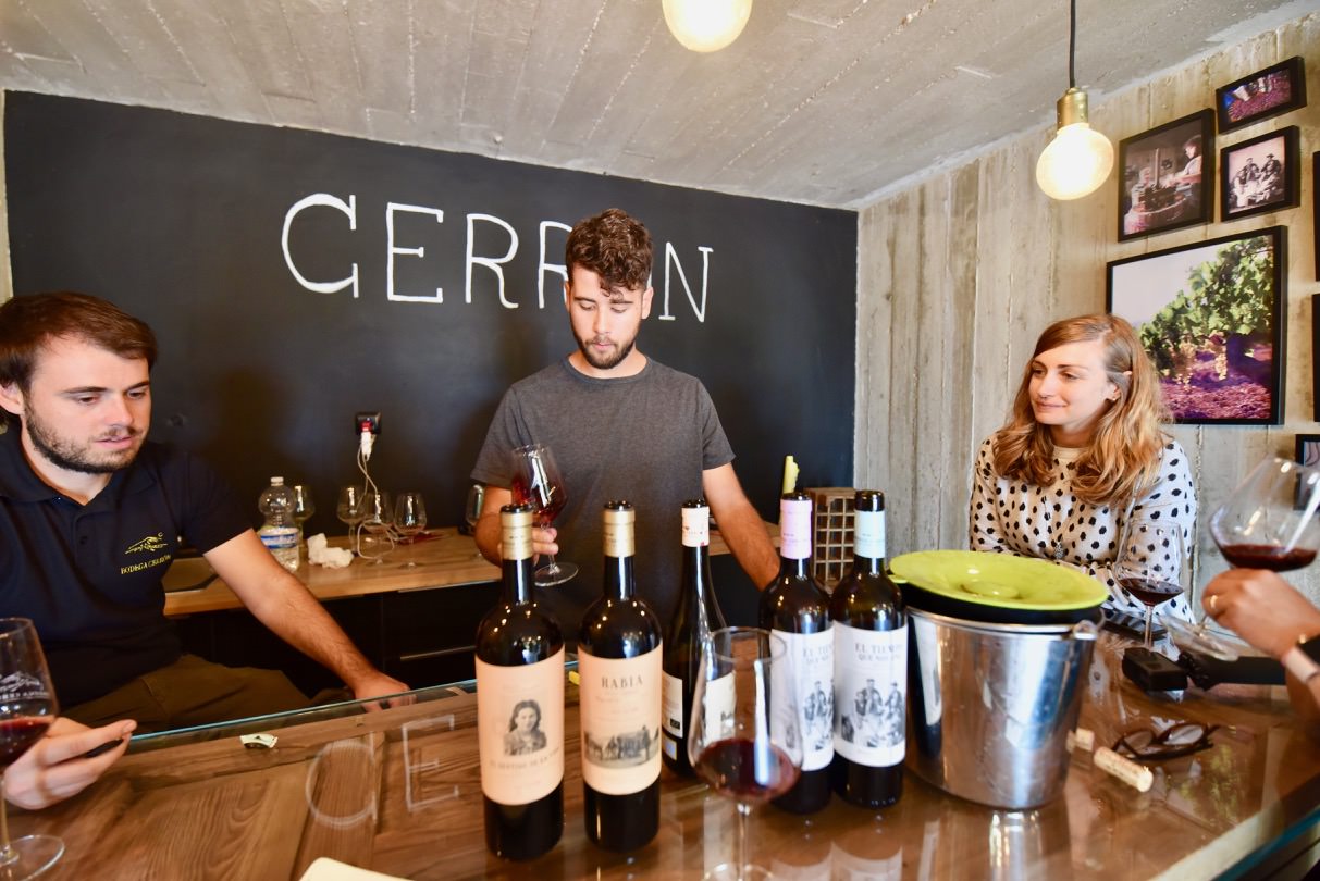 Juan Jose Cerdan, Carlos Garcia and Ilaria Martini of Bodega Cerron sitting in their tasting room