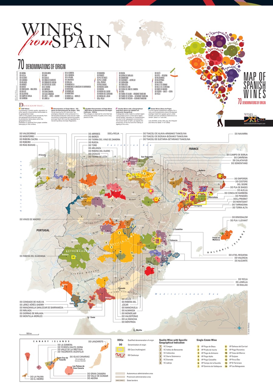 Map of Spanish wine regions showing Denominación de Origen, or DO.