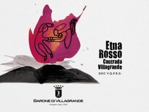 Label of the the Contrada Rosso wine of Barone di Villagrande from Mount Etna
