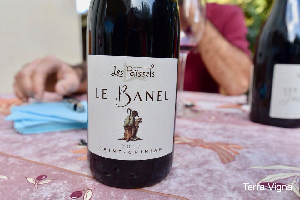 Bottle of wine on a table from Les Paissels in Saint-Chinian.