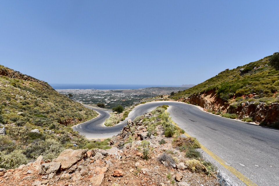 A road looping through the mountains.