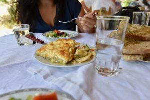 A serving of boureki, a Cretan vegetable pie on a plate.