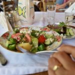 Greek salad on a plate.