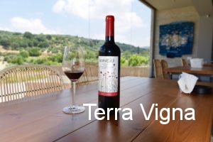 A bottle of red wine next to a glass of red wine next to a scenic window.